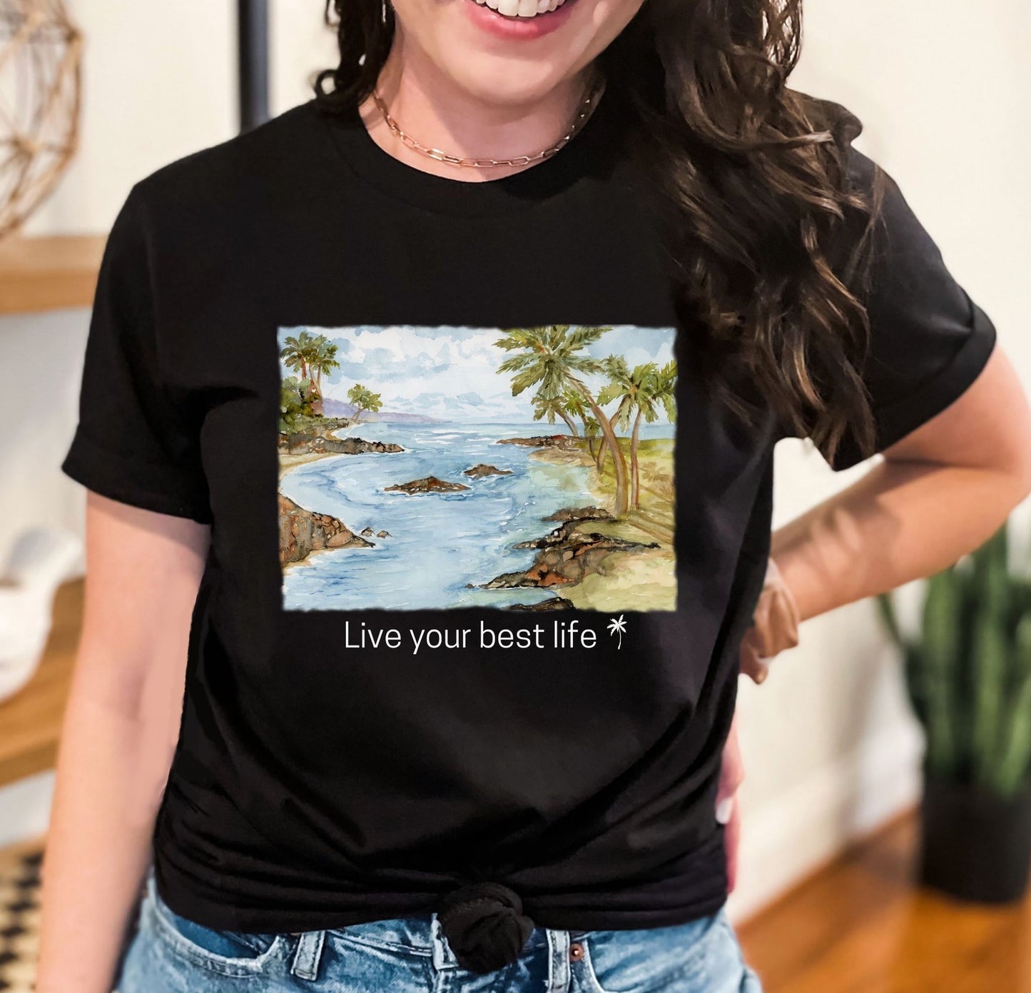 Live your Best Life Watercolor Beach Tee Shirt