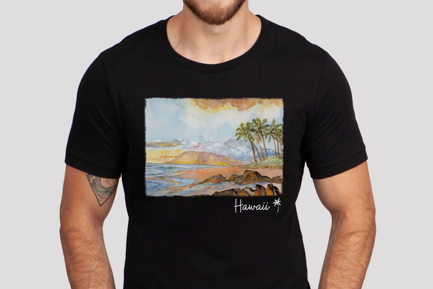 Watercolor Hawaii Shoreline sunset scene Tee Shirt