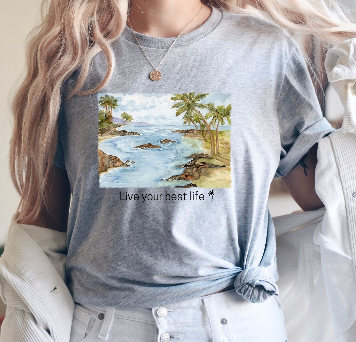 Live your Best Life Watercolor Beach Tee Shirt