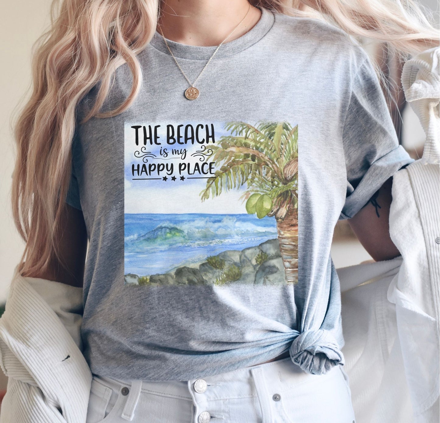 The Beach is My Happy Place Watercolor T shirt