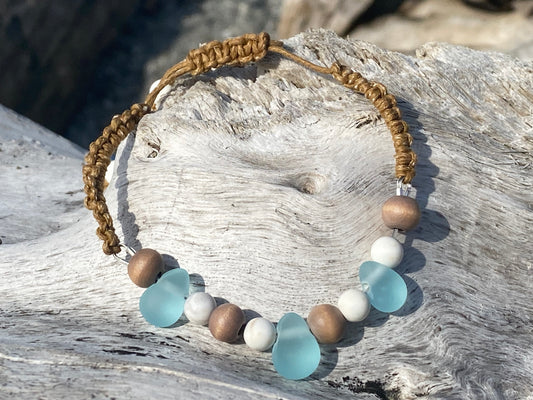 Boho Seaglass wood and stone Bracelet