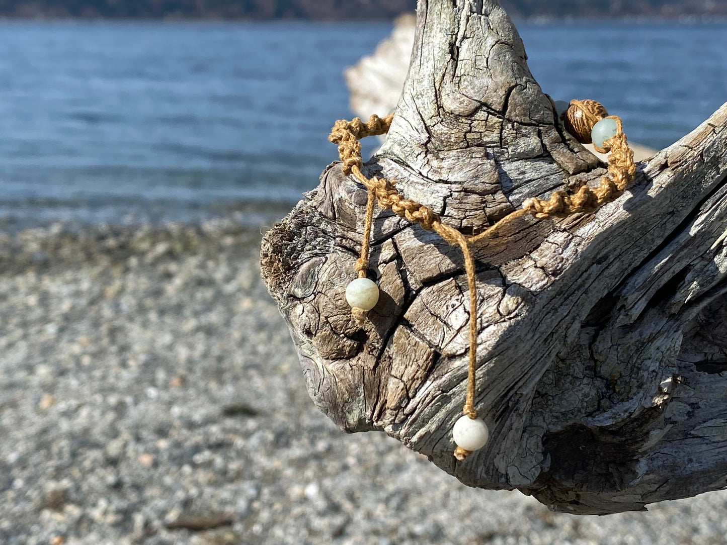 Stone and Textured Wood Bracelet