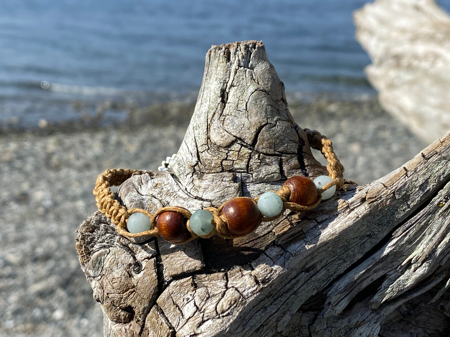 Stone and Textured Wood Bracelet