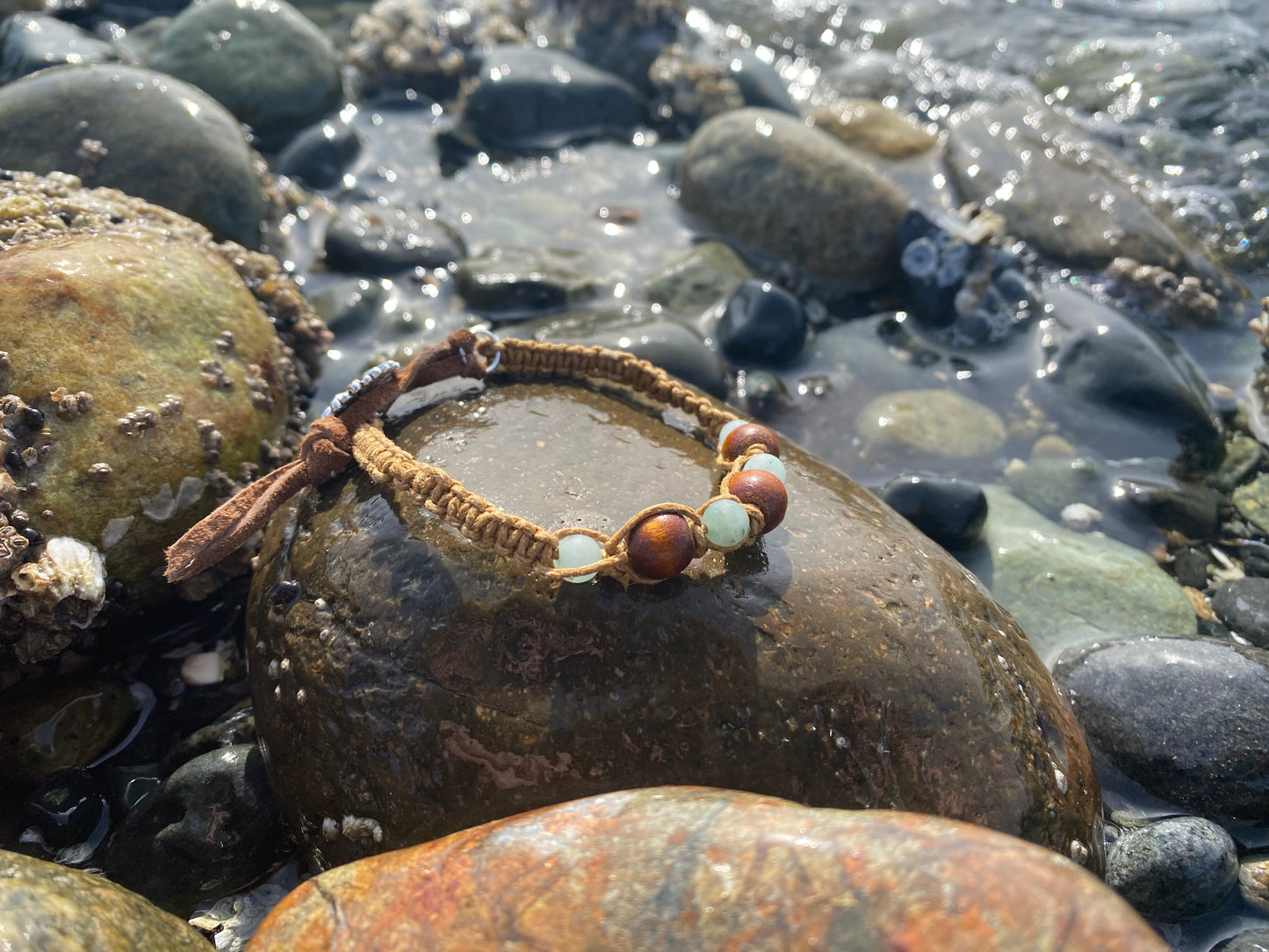 Stone and Textured Wood Bracelet