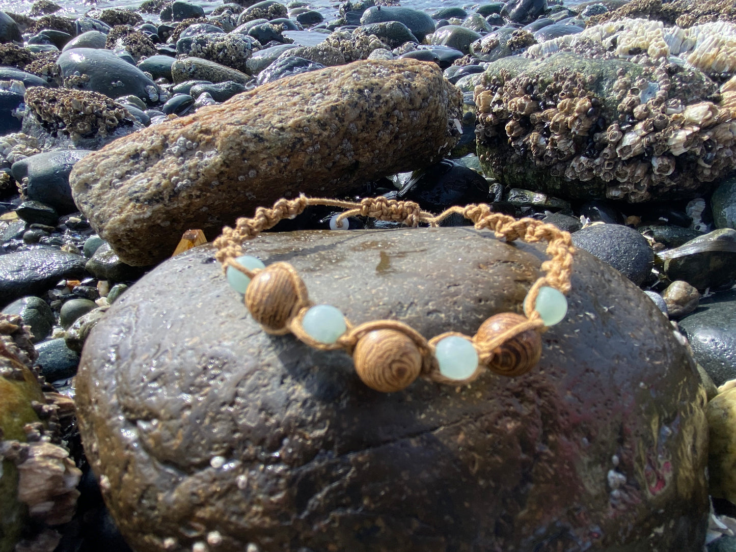 Stone and Textured Wood Bracelet