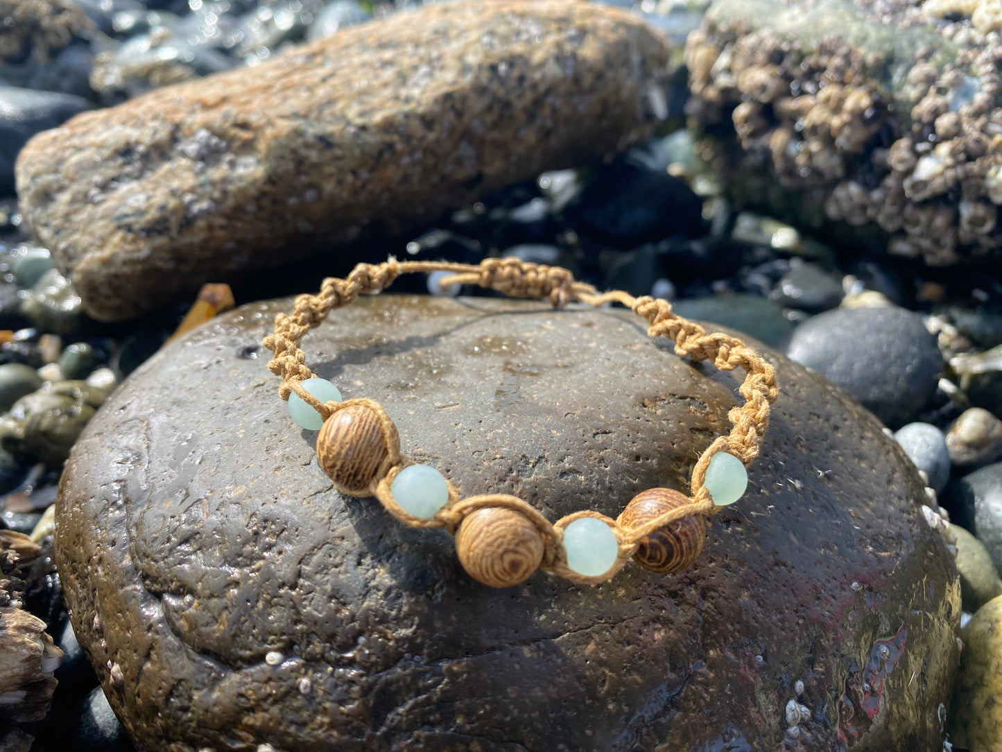 Stone and Textured Wood Bracelet