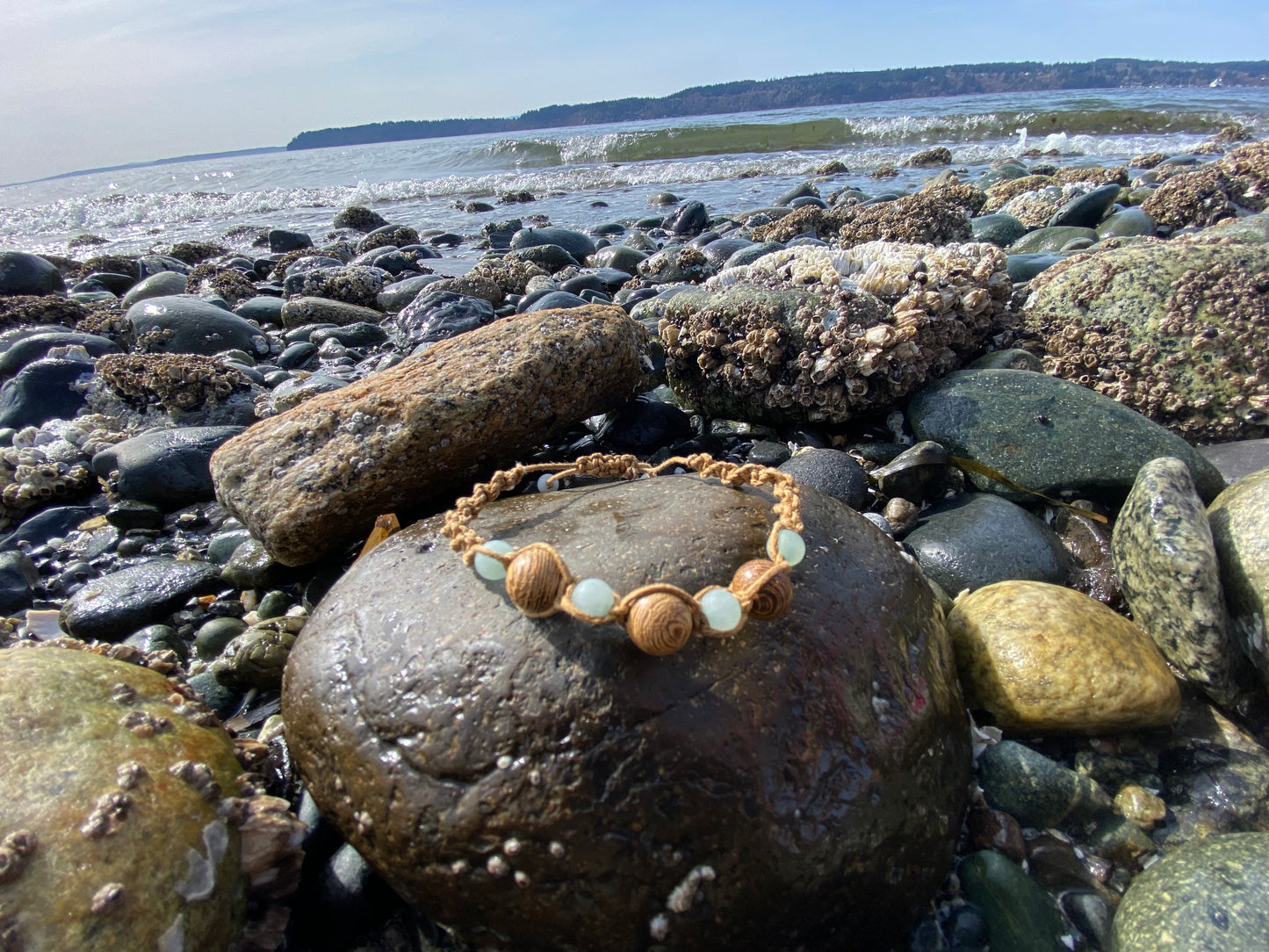 Stone and Textured Wood Bracelet